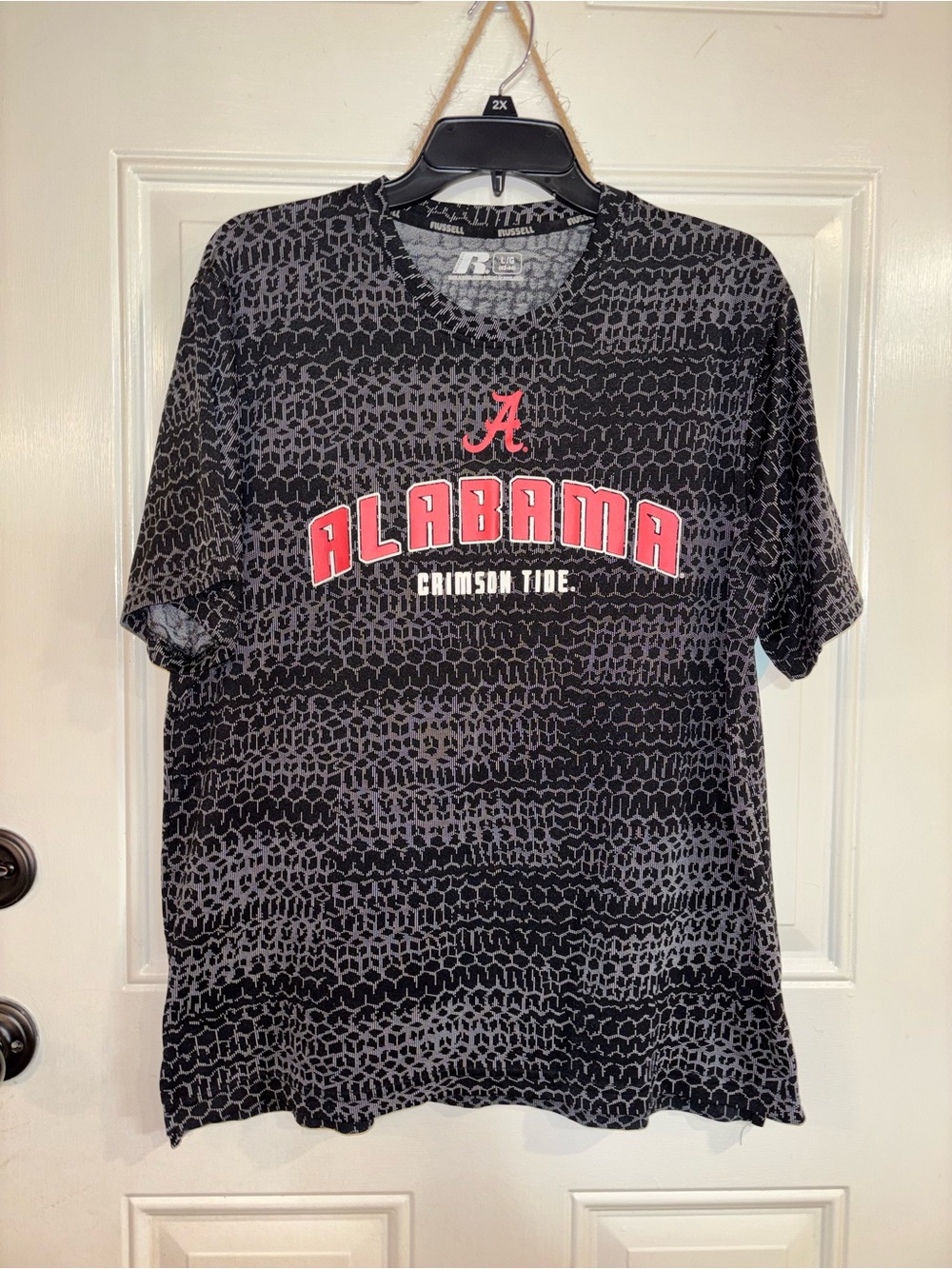Russell Athletic Black & Gray Patterned Graphic Tee with Red 'A'